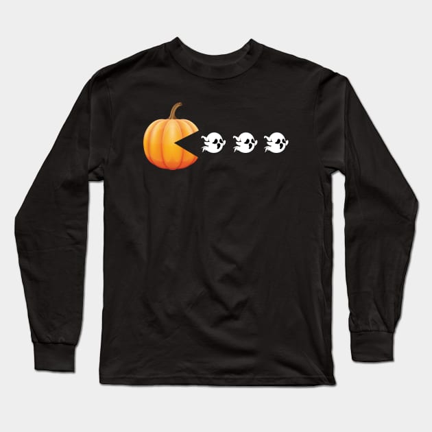 Funny Pumpkin Chasing Ghosts - Retro Video Game Long Sleeve T-Shirt by zeeshirtsandprints